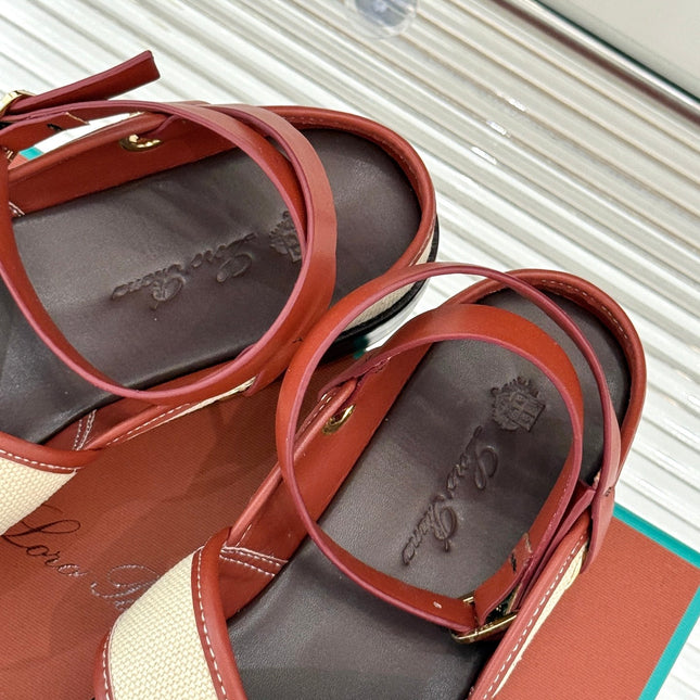 SANDALS THICK SOLE CROSS STRAP IN BEIGE FABRIC AND ORANGE CALFSKIN