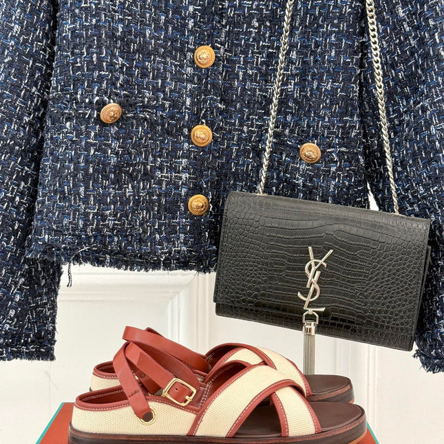 SANDALS THICK SOLE CROSS STRAP IN BEIGE FABRIC AND ORANGE CALFSKIN