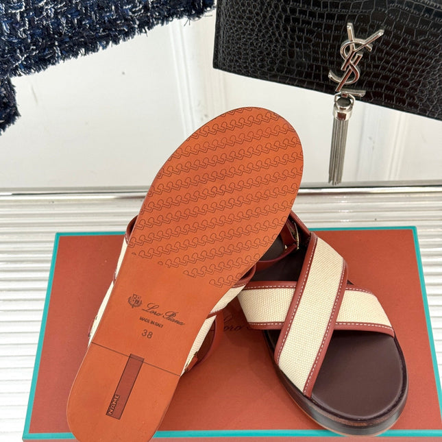 SANDALS THICK SOLE CROSS STRAP IN BEIGE FABRIC AND ORANGE CALFSKIN