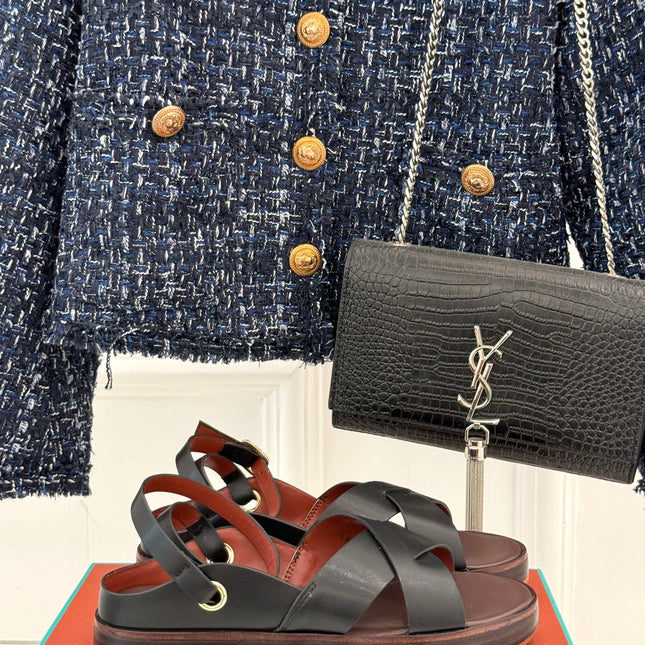 SANDALS THICK SOLE CROSS STRAP IN WHITE AND BROWN CALFSKIN