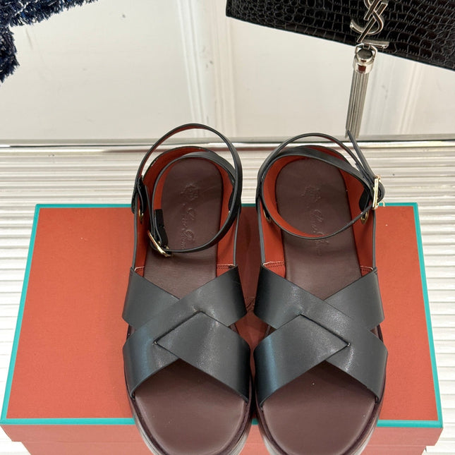 SANDALS THICK SOLE CROSS STRAP IN WHITE AND BROWN CALFSKIN