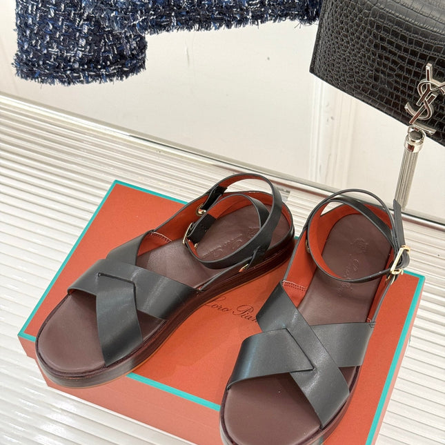 SANDALS THICK SOLE CROSS STRAP IN WHITE AND BROWN CALFSKIN