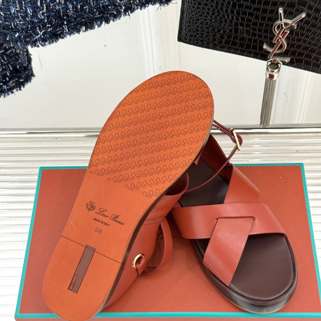 SANDALS THICK SOLE CROSS STRAP IN BURNT ORANGE AND BROWN CALFSKIN