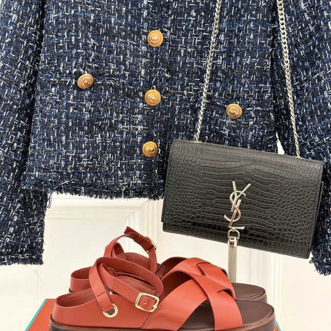 SANDALS THICK SOLE CROSS STRAP IN BURNT ORANGE AND BROWN CALFSKIN