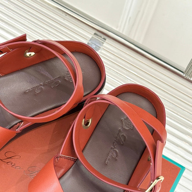SANDALS THICK SOLE CROSS STRAP IN BURNT ORANGE AND BROWN CALFSKIN