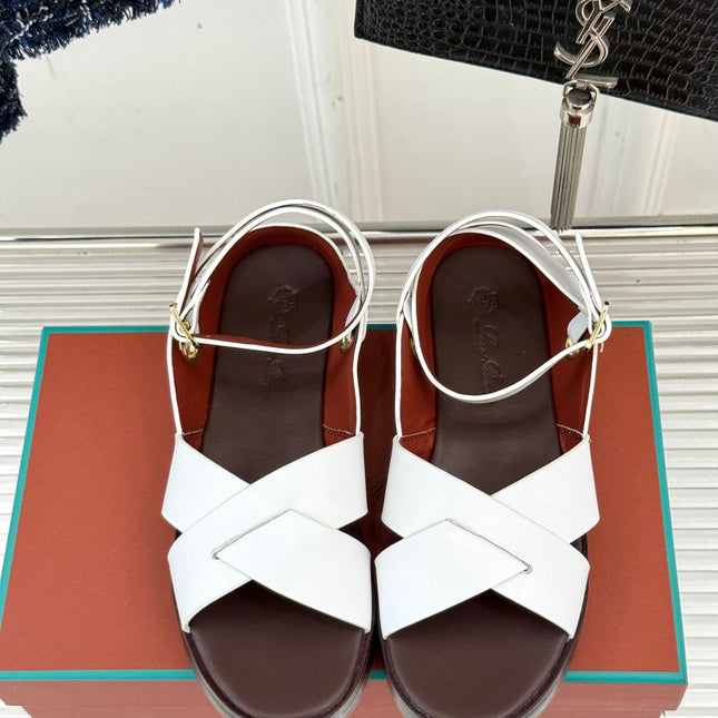SANDALS THICK SOLE CROSS STRAP IN WHITE AND BROWN CALFSKIN