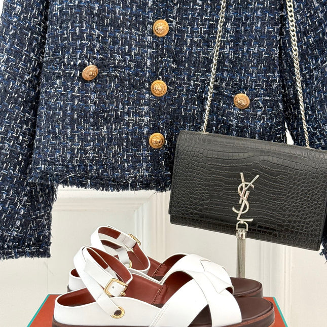 SANDALS THICK SOLE CROSS STRAP IN WHITE AND BROWN CALFSKIN