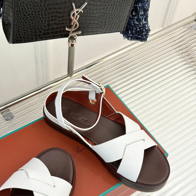 SANDALS THICK SOLE CROSS STRAP IN WHITE AND BROWN CALFSKIN