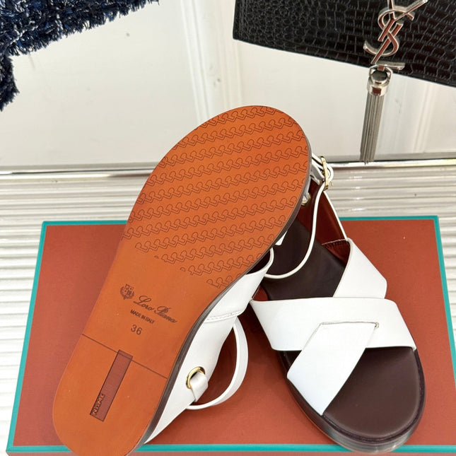 SANDALS THICK SOLE CROSS STRAP IN WHITE AND BROWN CALFSKIN
