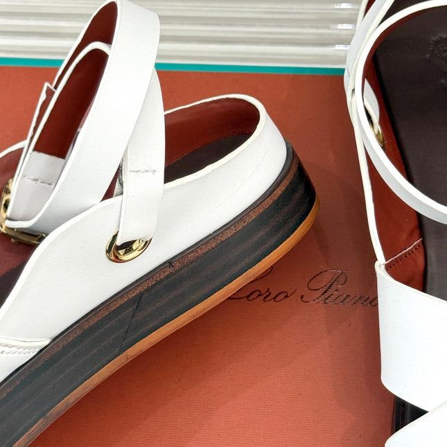 SANDALS THICK SOLE CROSS STRAP IN WHITE AND BROWN CALFSKIN