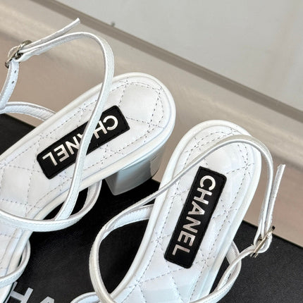 HIGH HEELS SANDAL IN WHITE LAMBSKIN PEARL FLOWERS