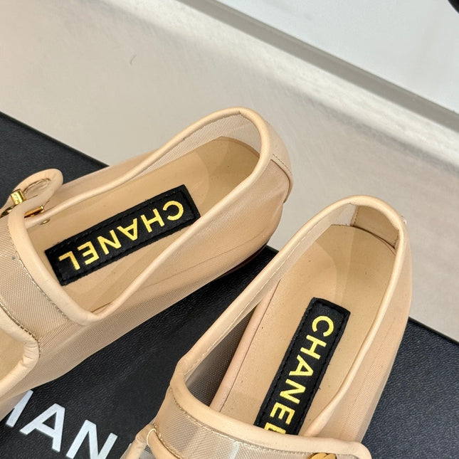 FLAT SHOES IN BEIGE MESH AND BLACK LAMBSKIN