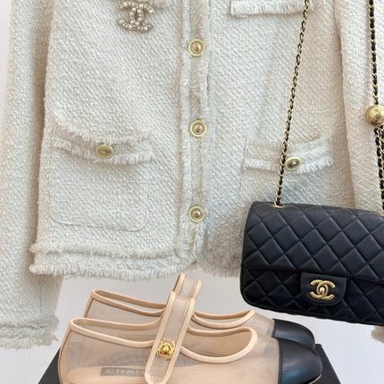 FLAT SHOES IN BEIGE MESH AND BLACK LAMBSKIN