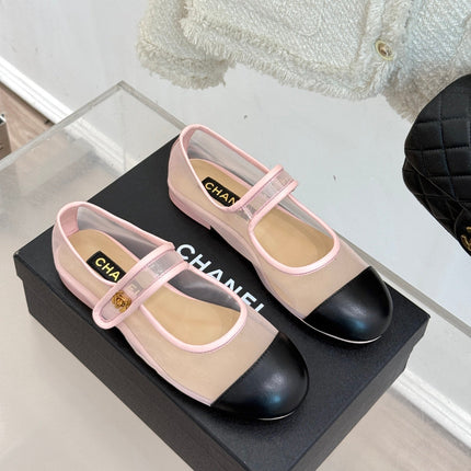 FLAT SHOES IN PINK MESH AND BLACK LAMBSKIN