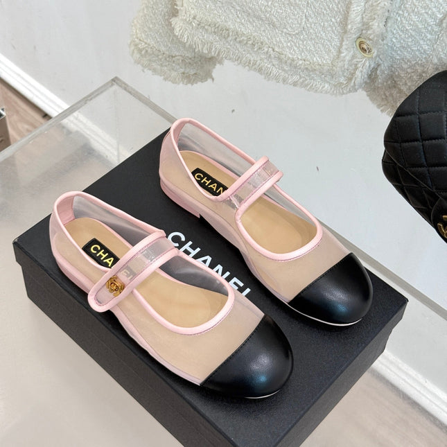 FLAT SHOES IN PINK MESH AND BLACK LAMBSKIN