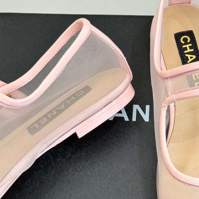 FLAT SHOES IN PINK MESH AND BLACK LAMBSKIN