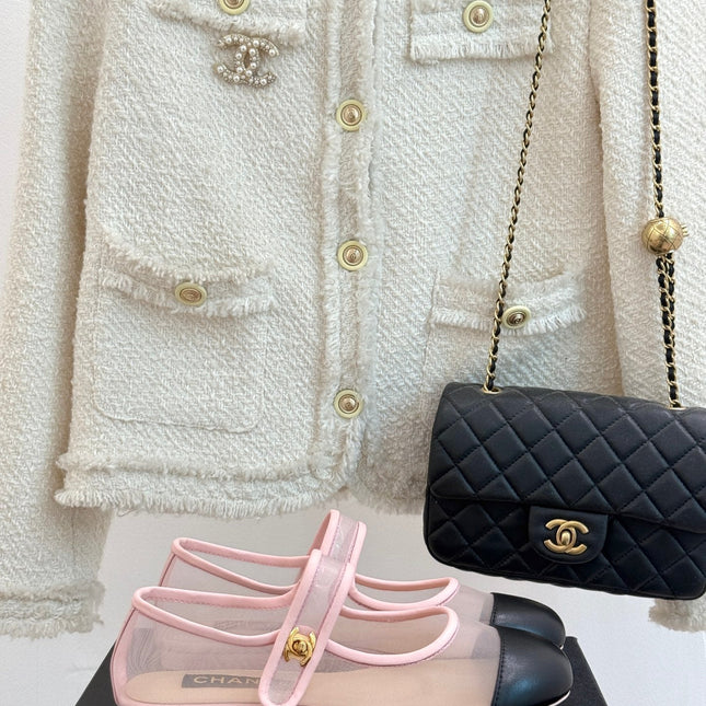 FLAT SHOES IN PINK MESH AND BLACK LAMBSKIN