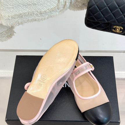 FLAT SHOES IN PINK MESH AND BLACK LAMBSKIN