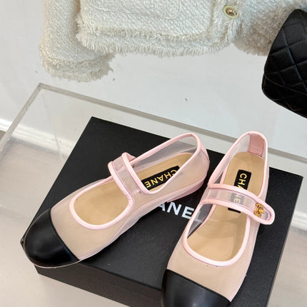 FLAT SHOES IN PINK MESH AND BLACK LAMBSKIN