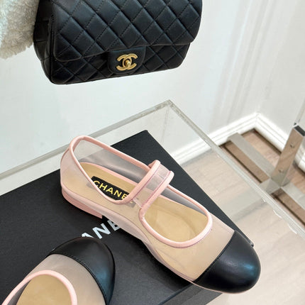 FLAT SHOES IN PINK MESH AND BLACK LAMBSKIN