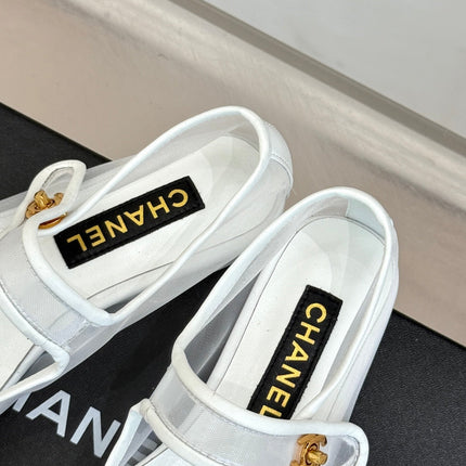 FLAT SHOES IN WHITE MESH AND BLACK LAMBSKIN