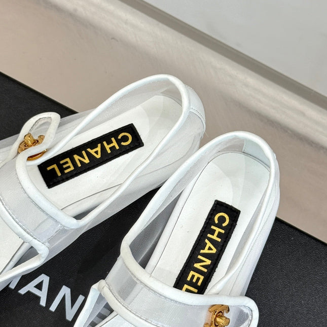 FLAT SHOES IN WHITE MESH AND BLACK LAMBSKIN