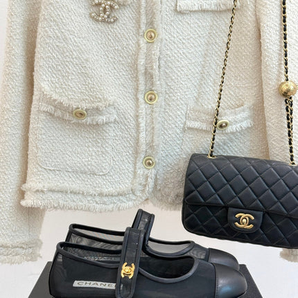 FLAT SHOES IN BLACK MESH MIX LAMBSKIN