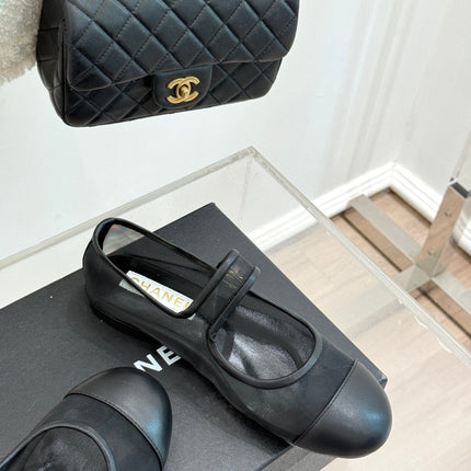 FLAT SHOES IN BLACK MESH MIX LAMBSKIN