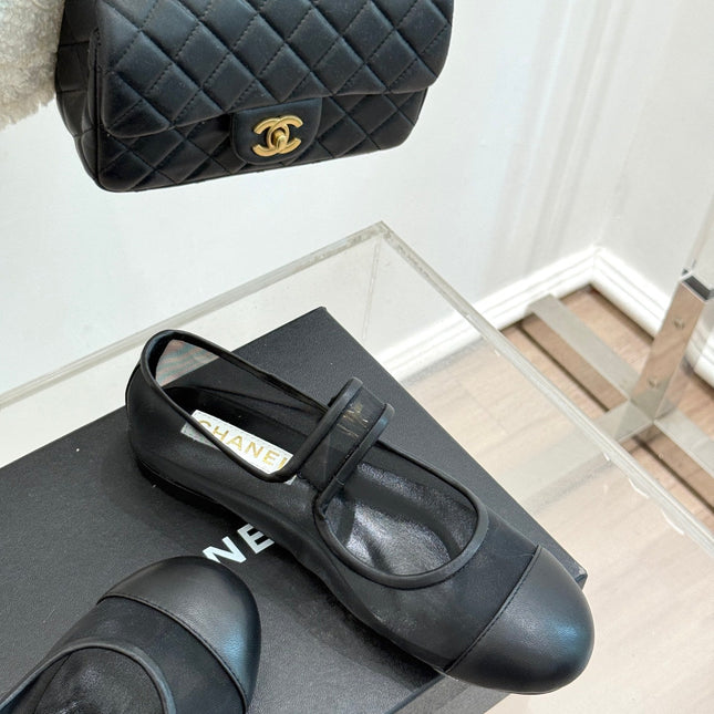 FLAT SHOES IN BLACK MESH MIX LAMBSKIN