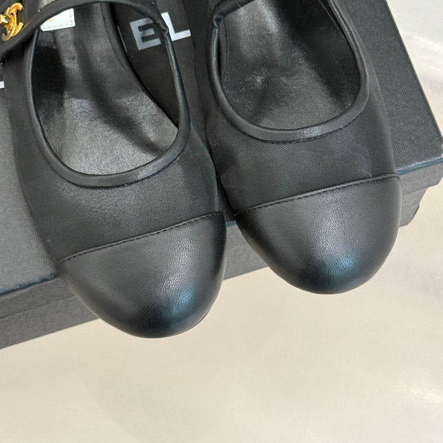 FLAT SHOES IN BLACK MESH MIX LAMBSKIN