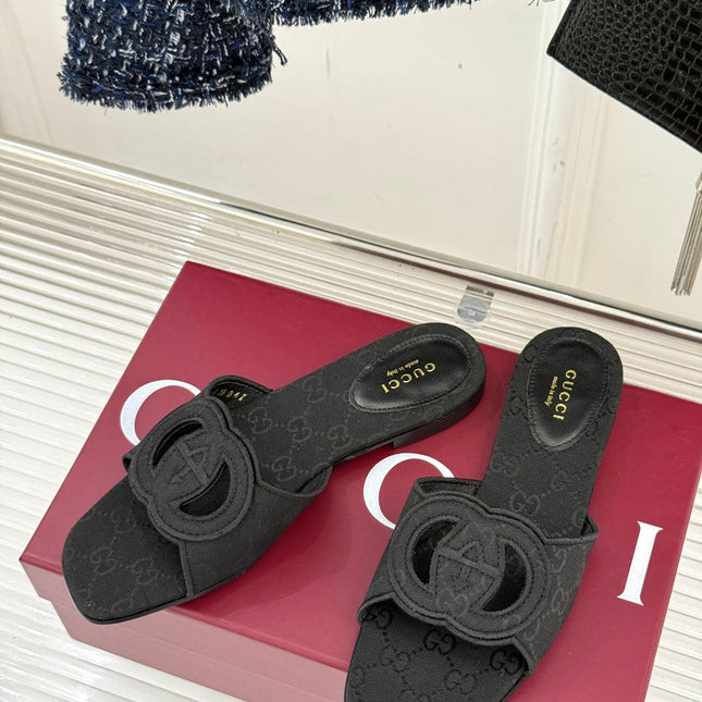 SLIDE SANDALS IN BLACK FABRIC EMBOSSED LOGO STYLE 1