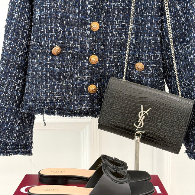 SLIDE SANDALS IN BURNT BLACK CALFSKIN