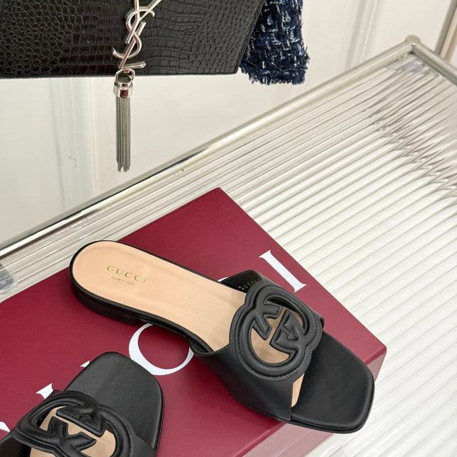 SLIDE SANDALS IN BURNT BLACK CALFSKIN