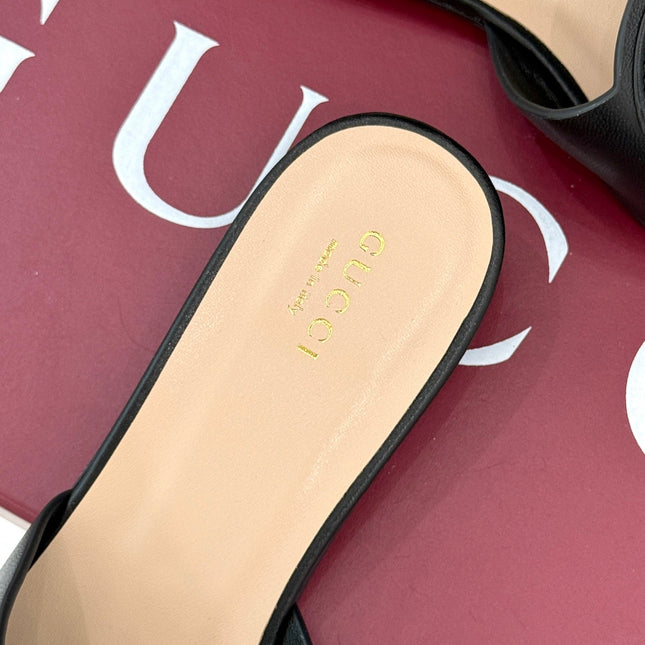 SLIDE SANDALS IN BURNT BLACK CALFSKIN