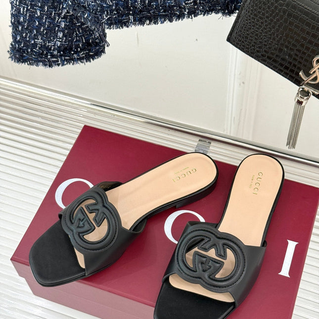 SLIDE SANDALS IN BURNT BLACK CALFSKIN