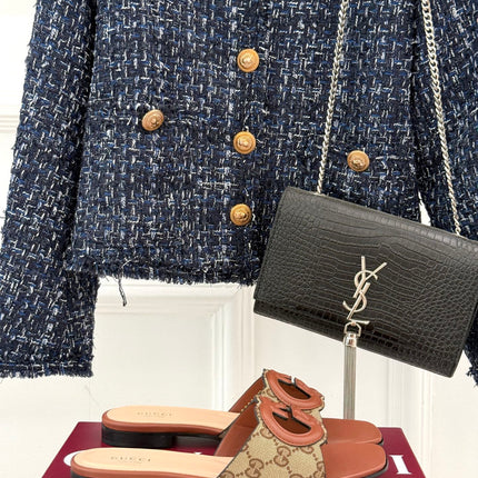 SLIDE SANDALS IN BURNT BROWN AND LIGHT BEIGE CALFSKIN