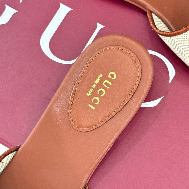 SLIDE SANDALS IN BROWN AND CREAM WHITE CALFSKIN