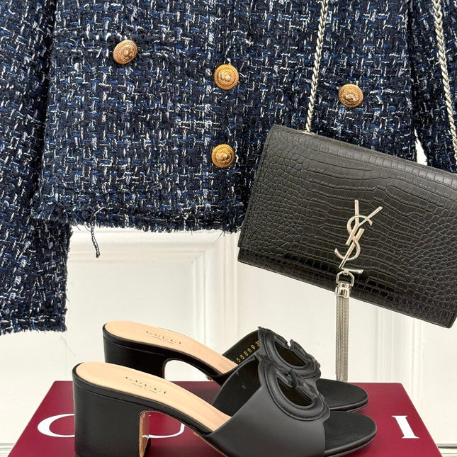 MID-HEEL MULE IN BLACK CALFSKIN