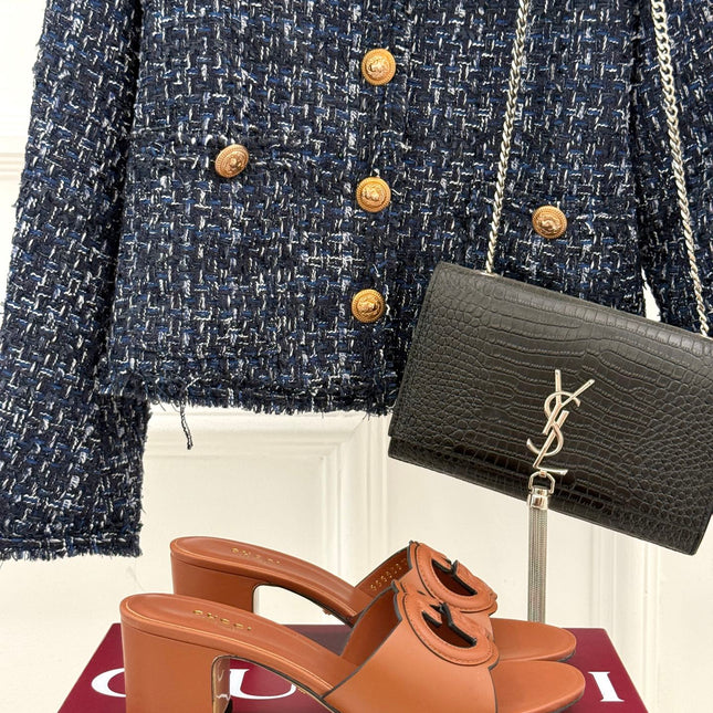 MID-HEEL MULE IN RUST BROWN CALFSKIN