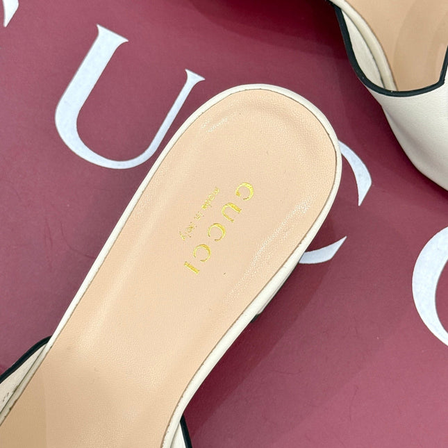 MID-HEEL MULE IN CREAM WHITE CALFSKIN