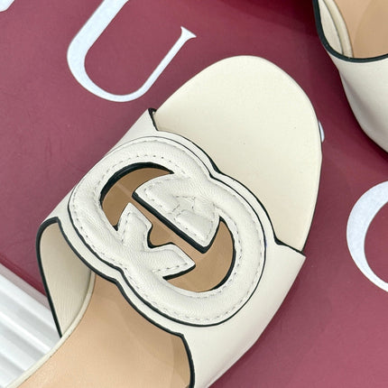 MID-HEEL MULE IN CREAM WHITE CALFSKIN