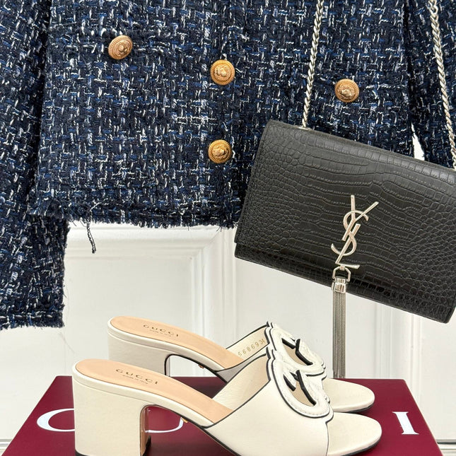 MID-HEEL MULE IN CREAM WHITE CALFSKIN