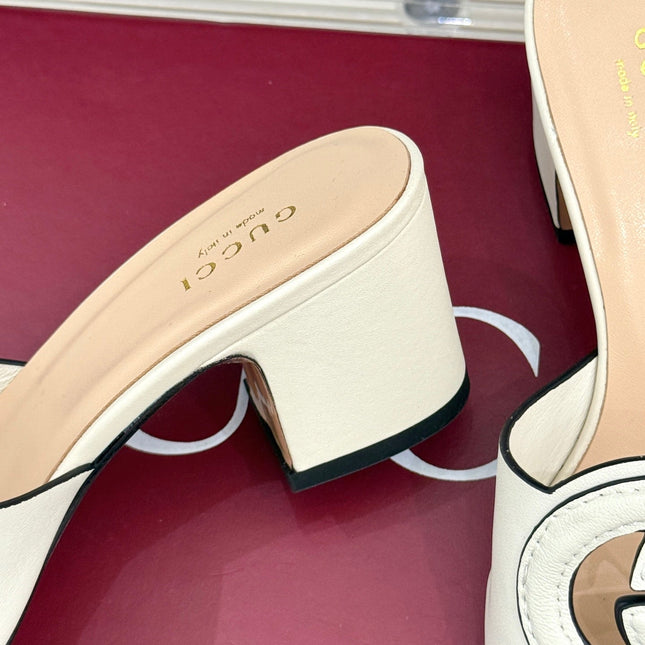 MID-HEEL MULE IN CREAM WHITE CALFSKIN