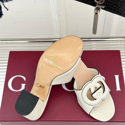 MID-HEEL MULE IN CREAM WHITE CALFSKIN