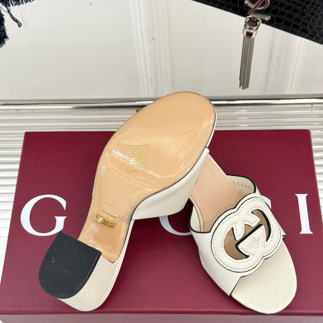 MID-HEEL MULE IN CREAM WHITE CALFSKIN