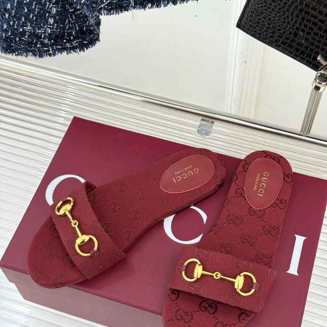 SLIDE SANDALS IN RED FABRIC EMBOSSED LOGO