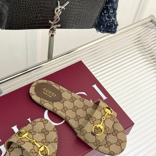 SLIDE SANDALS IN DARK BEIGE FABRIC EMBOSSED LOGO