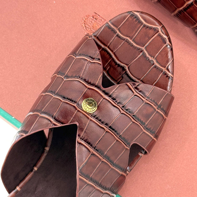 LP SANDALS 25S IN MAHOGANY RED LAMBSKIN SNAKE EMBOSSING