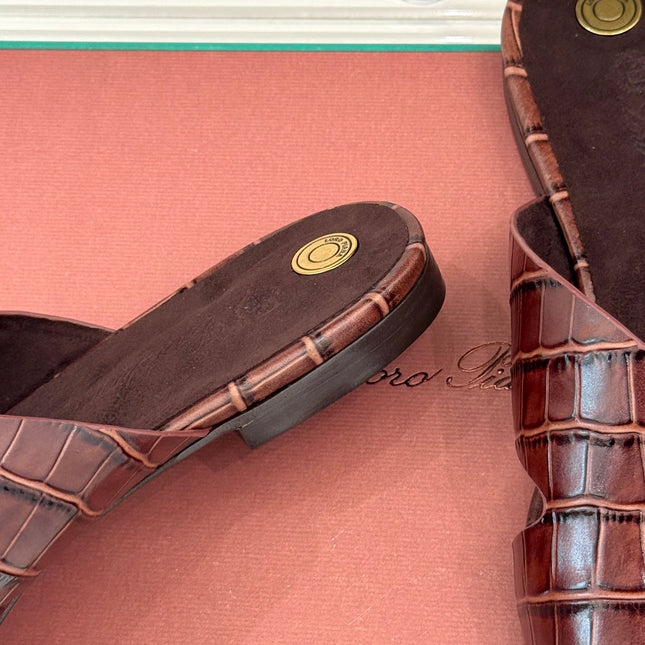 LP SANDALS 25S IN MAHOGANY RED LAMBSKIN SNAKE EMBOSSING