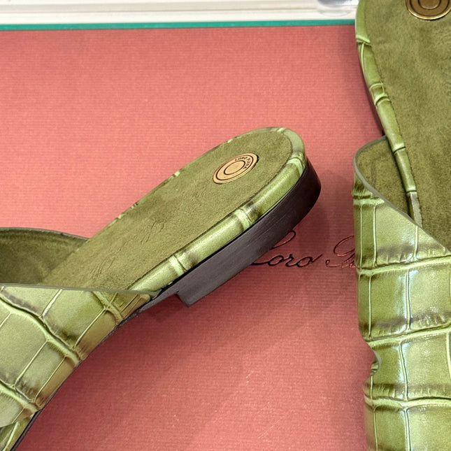 LP SANDALS 25S IN MOSS GREEN LAMBSKIN SNAKE EMBOSSING